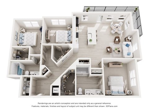 Floor plan for 3 beds, 2 baths, 1515 sqft